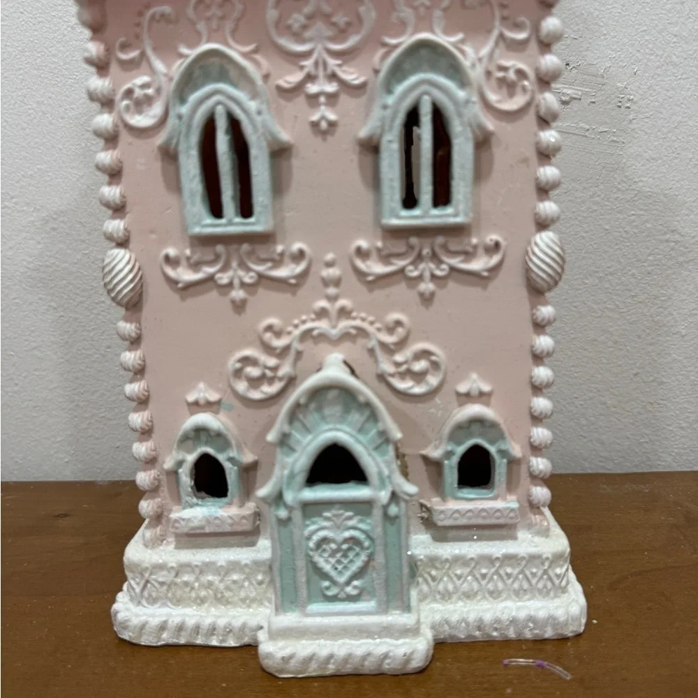 Christmas Gingerbread holiday house village pastel at home decor victorian pink
